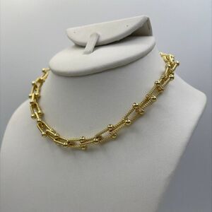 Necklace, gold over stainless, choker length, new never worn, textured,